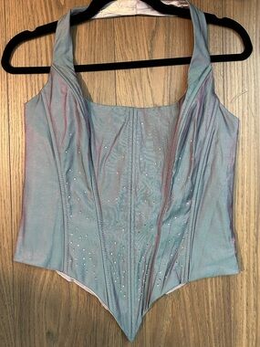 Iridescent Blue Halter with Rhinestones